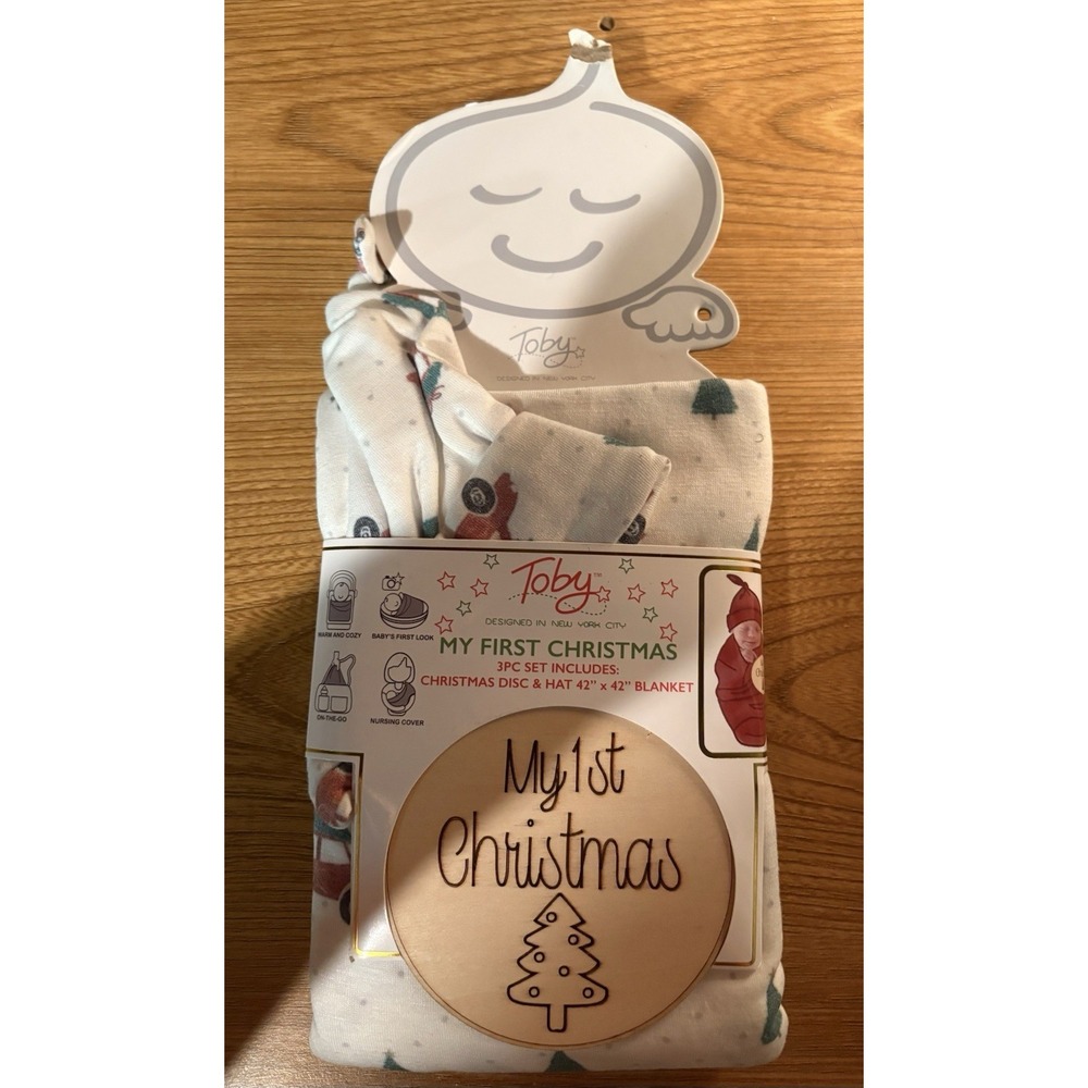 Toby My First Christmas Newborn 3 Piece Set: Receiving Blanket, Hat & Ornament